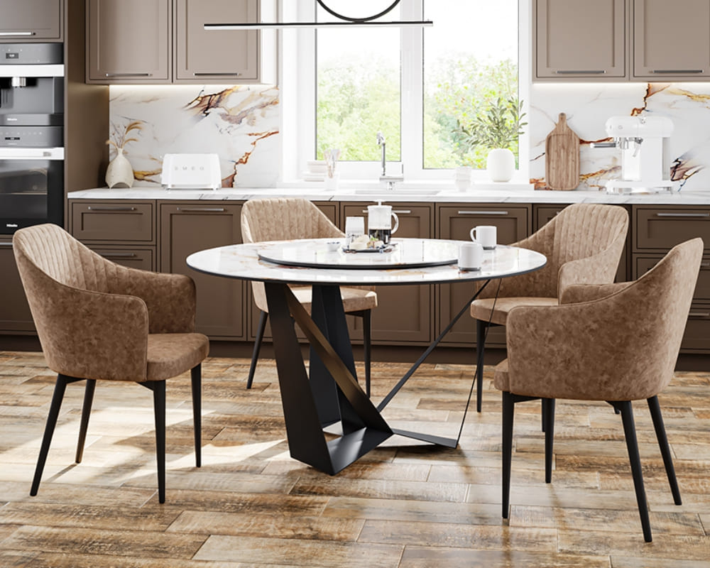 Стол CLIO 138 iceberg cer. Круглый обеденный стол с керамической столешницей от магазин AERO