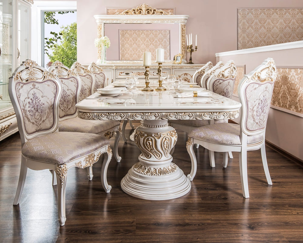 Стол Алсу прямоугольный белый глянец с ручной росписью от магазина Эра